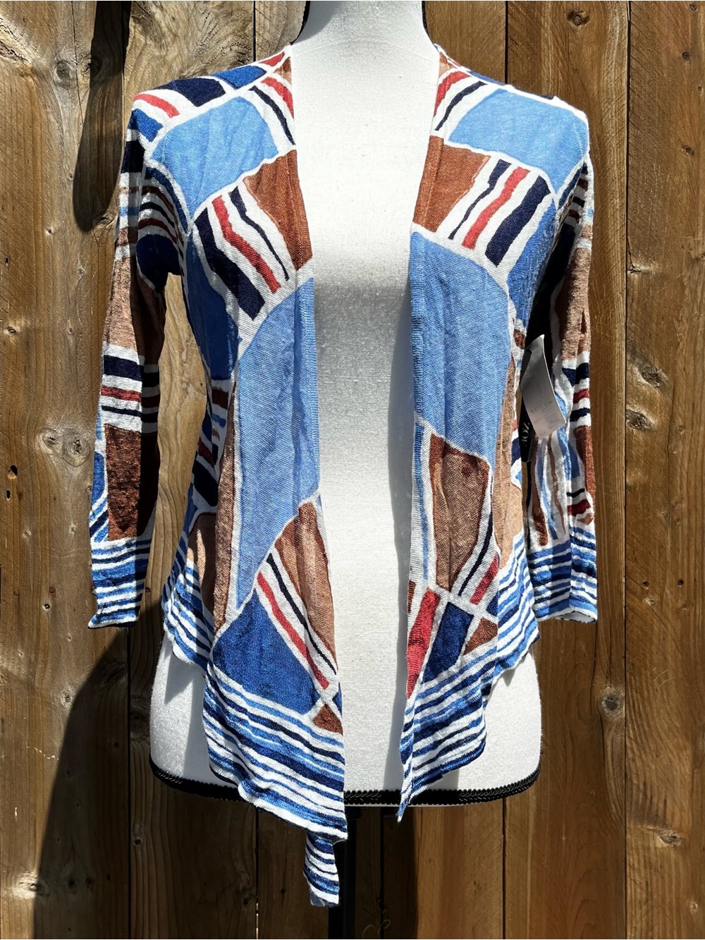 Brand New Nic+Zoe Women’s Open-Front Geometric Print Cardigan - Blue/Brown